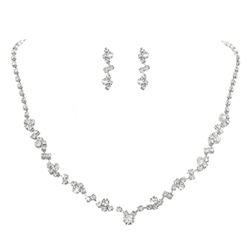 Unicra Bride Crystal Necklace Necklace Set مجموعات مجوهرات الزفاف والزفاف حجر الراين المختنق قلادة الحفلة الراقصة مجموعة مجوهرات للنساء والفتيات (مجموعة من 3 قطع - 2 حلقان وقلادة واحدة) Unicra Bride Crystal Necklace Necklace Set مجموعات مجوهرات الزفاف والزفاف حجر الراين المختنق قلادة الحفلة الراقصة مجموعة مجوهرات للنساء والفتيات (مجموعة من 3 قطع - 2 حلقان وقلادة واحدة)