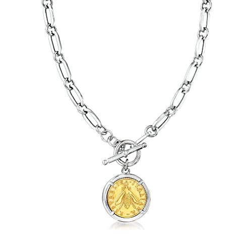 روس سيمونز المقلدة الإيطالية Bumblebee Lira Coin قلادة من الفضة الإسترليني ثنائية اللون روس سيمونز المقلدة الإيطالية Bumblebee Lira Coin قلادة من الفضة الإسترليني ثنائية اللون