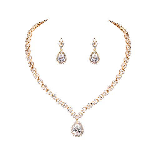 WeimanJewelry الذهب الأبيض / مطلية بالذهب المرأة مكعب زركونيا تشيكوسلوفاكيا ماركيز دمعة الزفاف قلادة تنس ومجموعة أقراط قطرة للعرائس الزفاف WeimanJewelry الذهب الأبيض / مطلية بالذهب المرأة مكعب زركونيا تشيكوسلوفاكيا ماركيز دمعة الزفاف قلادة تنس ومجموعة أقراط قطرة للعرائس الزفاف