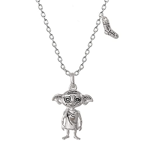 قلادة هاري بوتر Dobby House Elf and Sock ، مطلية بالفضة ، 18 " قلادة هاري بوتر Dobby House Elf and Sock ، مطلية بالفضة ، 18 "