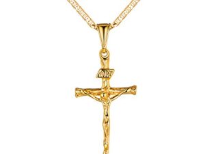 عبر قلادة للنساء والرجال والفتيان والفتيات | Barzel 18K Gold Plated Flat Mariner / Marina 060 3MM سلسلة قلادة مع قلادة الصليب.