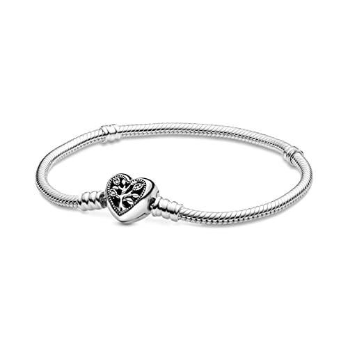 PANDORA Pandora Moments Family Tree Heart Clasp Snake Chain Bracelet، Clear CZ 925 الاسترليني سوار حلية من الفضة PANDORA Pandora Moments Family Tree Heart Clasp Snake Chain Bracelet، Clear CZ 925 الاسترليني سوار حلية من الفضة