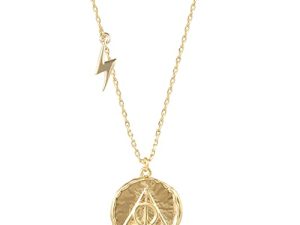 قلادات قلادة Harry Potter Wizarding World مرخصة رسميًا مطلية بالذهب مطلية بالذهب ، نظارات هاري بوتر وتصميمات ديثلي هالوز ، موسع 16 + 2 "
