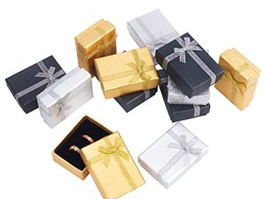 مجموعة علب هدايا مجوهرات PH PandaHall ، 12 قطعة 2.7x2x1 بوصة علب مجوهرات من الورق المقوى ، صندوق هدايا الكريسماس ، صندوق هدايا قرط صغير مع عقدة لسوار قلادة مجوهرات ، ذهبي / فضي / أسود