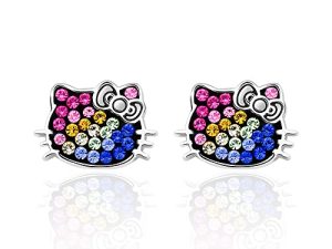 أقراط مرصعة بالكريستال بألوان قوس قزح من Hello Kitty - أقراط Hello Kitty - مجوهرات Hello Kitty - إكسسوارات Hello Kitty