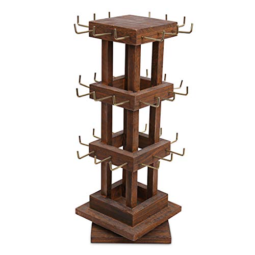Ikee Design Natural Wood Rotating 36 Hooks Jewelry Tower ، حامل عرض بطاقات تخزين وحلق دائري من أجل المتجر والعرض والمعرض التجاري والمنزل ، لون بني Ikee Design Natural Wood Rotating 36 Hooks Jewelry Tower ، حامل عرض بطاقات تخزين وحلق دائري من أجل المتجر والعرض والمعرض التجاري والمنزل ، لون بني
