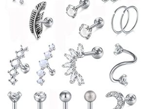 Vcmart 16G القرط الغضروف مسمار هوب الزنمة الغضروف ثقب المجوهرات الجراحية الصلب الغضروف أقراط للنساء الزنمة اللولب أقراط إلى الأمام ثقب اللولب مجوهرات محارة ثقب المجوهرات
