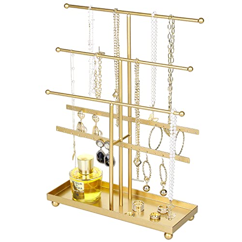 MyGift 5-Tier Gold منضدية مجوهرات معدنية ، سوار ، قرط ، منظم مع علبة حلقة MyGift 5-Tier Gold منضدية مجوهرات معدنية ، سوار ، قرط ، منظم مع علبة حلقة