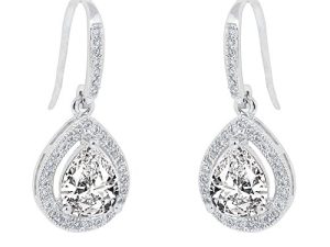 أقراط Cate & Chloe Isabel من الذهب الأبيض عيار 18 قيراطًا على شكل دمعة من تشيكوسلوفاكيا ، أقراط متدلية متدلية ، أفضل أقراط فضية للنساء والفتيات والسيدات وأقراط هالو متدلية مع كريستالات تشيكوسلوفاكيا