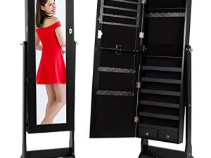 Best Choice Products Standing Mirror Armoire ، خزانة تنظيم تخزين المجوهرات القابلة للقفل مع الداخلية المخملية ، 3 تعديلات زاوية - أسود