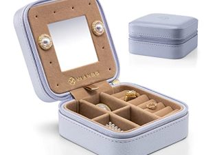 Vlando Small Travel Jewelry Box Organizer - مجوهرات معكوسة وقلائد وخواتم وأقراط وحقيبة تخزين ، وقلقا بنفسجي