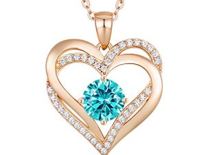 LOUISA SECRET Love Heart Birthstone القلائد للنساء 925 الفضة الاسترليني دلاية من الذهب الوردي للأبد مجوهرات مرصعة بالألماس لعيد الحب وأعياد الميلاد والذكرى السنوية هدايا عيد الميلاد للزوجة والصديقة الأم
