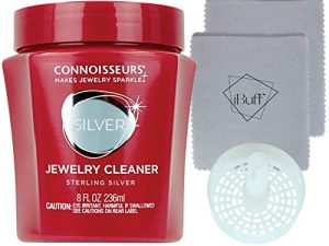 منظف مجوهرات CONNOISSEURS لمزيل تشويه الفضة مع صينية غمس وأقمشة تلميع بنظام طبقتين