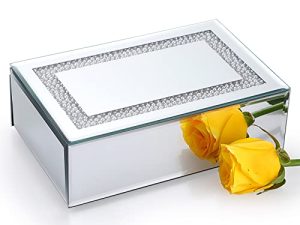 صندوق مجوهرات زجاجي فاخر من Hipiwe مع غطاء ديكور من اللؤلؤ ، صندوق تذكار منظم حلية عاكسة للخواتم أقراط وقلادة تخزين سوار ، هدية للفتيات النساء