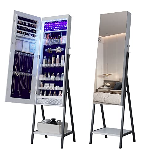 Lvifur 8 LEDS Jewelry Armoire 60 '' H ، حامل أرضية كبير بطول كامل مرآة مجوهرات قابلة للقفل مع رف تخزين أكريليك قابل للتعديل لغرفة المعيشة وغرفة النوم والحمام Lvifur 8 LEDS Jewelry Armoire 60 '' H ، حامل أرضية كبير بطول كامل مرآة مجوهرات قابلة للقفل مع رف تخزين أكريليك قابل للتعديل لغرفة المعيشة وغرفة النوم والحمام
