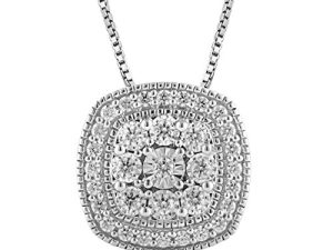 La4ve Diamonds 1/2 قيراط الماس ، 925 الفضة الاسترليني الشق مجموعة الماس على شكل دائري الشكل قلادة هالو قلادة (IJ ، I2-I3) مجوهرات ألماس حقيقية للنساء | صندوق هدايا متضمن