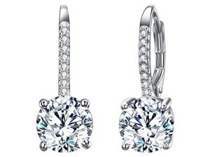 EVER FAITH 925 Silver CZ Prong Setting رائع العرسان الحفلة الراقصة Leverback أقراط استرخى