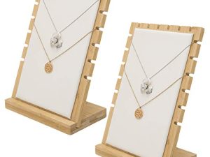 MyGift الخيزران والأبيض لوحة مجوهرات / قلادة منضدية عرض لوحات ، مجموعة من 2