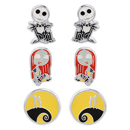 Disney Nightmare Before Christmas Jewelry ، طقم أقراط Tim Burton Stud مطلي بالفضة ، 3 أزواج Disney Nightmare Before Christmas Jewelry ، طقم أقراط Tim Burton Stud مطلي بالفضة ، 3 أزواج