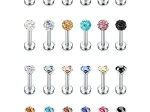 Suprsparkle 24 قطعة 16 جرام هيبوالرجينيك الفولاذ المقاوم للصدأ Labret الشفاه مونرو ميدوسا مسمار ثقب للنساء الرجال 3 مللي متر مكعب زركونيا إلى الأمام اللولب أقراط الغضروف الزنمة ثقب 6 مللي متر 8 مللي متر