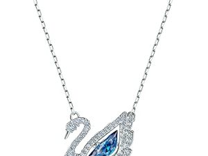 سواروفسكي Dancing Swan Necklace Jewelry Collection ، لمسة نهائية من الروديوم ، بلورات زرقاء ، بلورات شفافة
