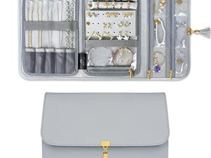 MATEIN Jewelry منظم السفر للنساء ، حقيبة تخزين ملفوفة لتخزين المجوهرات الجلدية المحمولة خالية من التشابك ، حامل مجوهرات خفيف الوزن مقاوم للماء للقلائد ، الخواتم ، الأقراط ، الأساور