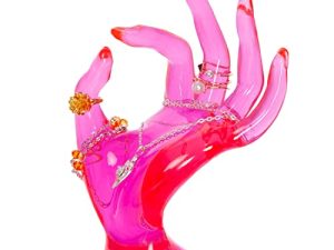 Maxsirui Hand Form Ring Holder عرض المجوهرات منظم الرف سوار حلقة حامل ساعة دعم الديكور الجمالي Y2k ديكور الغرفة (وردي أحمر)