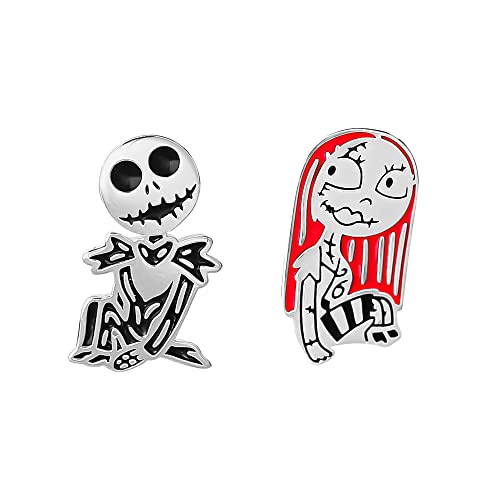 Disney Nightmare Before Christmas Jewelry ، أقراط مرصعة غير متطابقة من Jack Pumpkin King و Sally ، من الفضة الإسترليني ، والمينا Disney Nightmare Before Christmas Jewelry ، أقراط مرصعة غير متطابقة من Jack Pumpkin King و Sally ، من الفضة الإسترليني ، والمينا