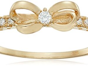 مجموعة أمازون كوليكشن 10K Gold Dainty Bow Ring Set مع قطع مستديرة من العناصر اللانهائية من الزركونيا