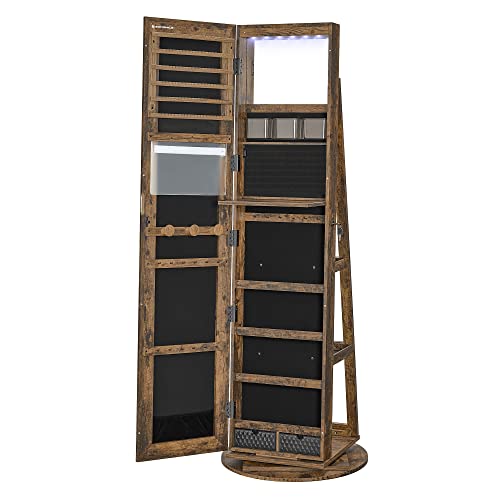 خزانة مجوهرات من SONGMICS 6 LEDs قابلة للقفل ، منظم مجوهرات دوار 360 درجة ، خزانة مجوهرات قائمة ، مرآة بطول كامل بدون إطار ، 3 أرفف تخزين ، بني ريفي UJJC007X01 خزانة مجوهرات من SONGMICS 6 LEDs قابلة للقفل ، منظم مجوهرات دوار 360 درجة ، خزانة مجوهرات قائمة ، مرآة بطول كامل بدون إطار ، 3 أرفف تخزين ، بني ريفي UJJC007X01