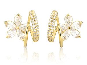 SENNI 14K مطلية بالذهب مخلب مكعب زركونيا أقراط الكفة Huggie مسمار متلألئ الكفة الزركون إبرة مسمار الأذن للفتيات