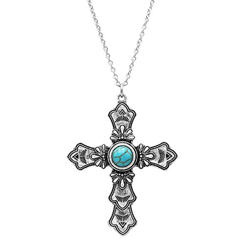 Rosemarie & Jubalee Women's Statement Western Turquoise Christian Cross عقد ، 28 "-31" مع امتداد 3 " Rosemarie & Jubalee Women's Statement Western Turquoise Christian Cross عقد ، 28 "-31" مع امتداد 3 "