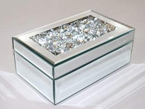Qmdecor الفاخرة الفضة سحق الماس الزجاج المرآة صندوق مجوهرات المنظم تخزين صندوق مجوهرات للنساء