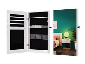 Lvifur Jewelry Armoire Organizer ، خزانة مجوهرات بدون حدود قابلة للقفل ، منظم مجوهرات عصري مثبت على الحائط / الباب ، أبيض