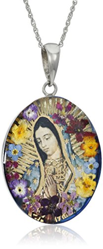 Amazon Collection Silver Pressed Flower Guardian Angel أو قلادة سيدة غوادالوبي Amazon Collection Silver Pressed Flower Guardian Angel أو قلادة سيدة غوادالوبي