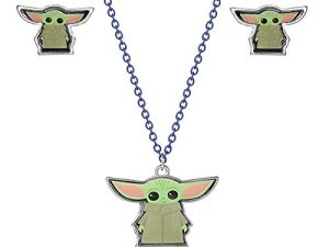 ديزني ستار وورز The Mandalorian Grogu Fashion Stud Earrings and Necklace Set ، ترخيص رسمي