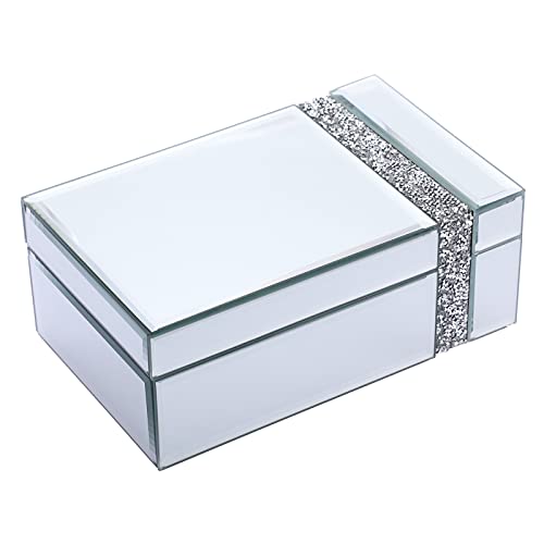 صندوق مجوهرات زجاجي من Hipiwe Diamante منظم حلية عاكس فضي صندوق صدر الكنز صندوق تخزين مزخرف هدية فاخرة للنساء والفتيات صندوق مجوهرات زجاجي من Hipiwe Diamante منظم حلية عاكس فضي صندوق صدر الكنز صندوق تخزين مزخرف هدية فاخرة للنساء والفتيات