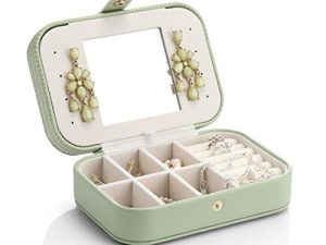 Vlando Travel Jewelry Case Box Women PU Leather 2 Layer Jewelry Organizer Holder for necklace Earring Rings - Green
