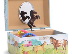 صندوق تخزين المجوهرات الموسيقية من Jewkeeper Girl مع حصان الغزل ، تصميم الحظيرة ، Home on The Range Tune