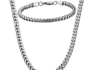 FIBO STEEL الفولاذ المقاوم للصدأ سلسلة القمح قلادة للرجال قلادة سوار طقم مجوهرات 5 مم في العرض ، 22 "8.5"