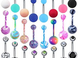 EVELICAL 24-50 قطعة 14G الفولاذ المقاوم للصدأ البطن زر خواتم للنساء الفتيات تشيكوسلوفاكيا المسمار السرة القضبان ثقب الجسم مجوهرات