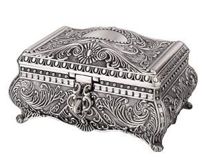 Feyarl Vintage Jewelry Trinket Box Earring Ring Treasure Chest Case Necklace Organizer Storage Giftsake Box for Wedding Birthday Gift Home Deco (6.7 x 4.7 x 3.5 inch)
