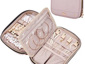 NISHEL Travel Jewelry Organizer Folio ، لفات مجوهرات للقلائد والأقراط والخواتم والأساور والساعة والوردي