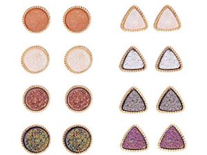 12 زوجًا من أقراط Druzy للنساء والفتيات 12 ملم مستدير من الراتنج على شكل مثلث من الفولاذ المقاوم للصدأ ومثقوب باللون الذهبي والأسود متعدد الألوان (12 زوجًا من الأزواج الدروزي)