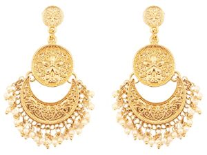 Touchstone Indian Bollywood Gypsy Tribal Boho Crescent مصمم مجوهرات أقراط الثريا باللون الذهبي والفضي العتيقة للنساء.