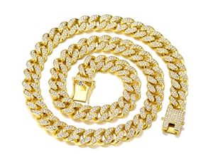 FEEL STYLE رجل كوبي سلسلة ربط ميامي الكوبية قلادة 18k الذهب والفضة الماس قطع سلسلة الفولاذ المقاوم للصدأ للرجال 13 مللي متر 10 مللي متر مثلج خارج الهيب هوب مجوهرات
