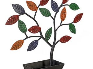 حامل عرض أقراط على شكل شجرة مجوهرات معدنية متعددة الألوان من MyGift ، حامل منظم سوار على شكل قلادة مع صينية أطباق دائرية