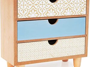 صندوق مجوهرات خشبي ، منظم 3 أدراج (9 × 4 × 8 بوصة)