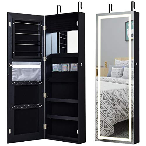 Giantex Jewelry Cabinet Box Armoire Door Mount Mount ، شاشة تعمل باللمس قابلة للقفل بطول كامل بمرآة 47.5 بوصة ، صندوق تخزين مجوهرات داخلي عاكس للمكياج مع حامل أحمر الشفاه (أسود) Giantex Jewelry Cabinet Box Armoire Door Mount Mount ، شاشة تعمل باللمس قابلة للقفل بطول كامل بمرآة 47.5 بوصة ، صندوق تخزين مجوهرات داخلي عاكس للمكياج مع حامل أحمر الشفاه (أسود)