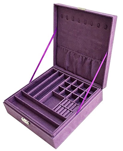 Sodynee® Purple Two-Lint Jewelry Box Organizer Display Case Storage Case with Lock Sodynee® Purple Two-Lint Jewelry Box Organizer Display Case Storage Case with Lock